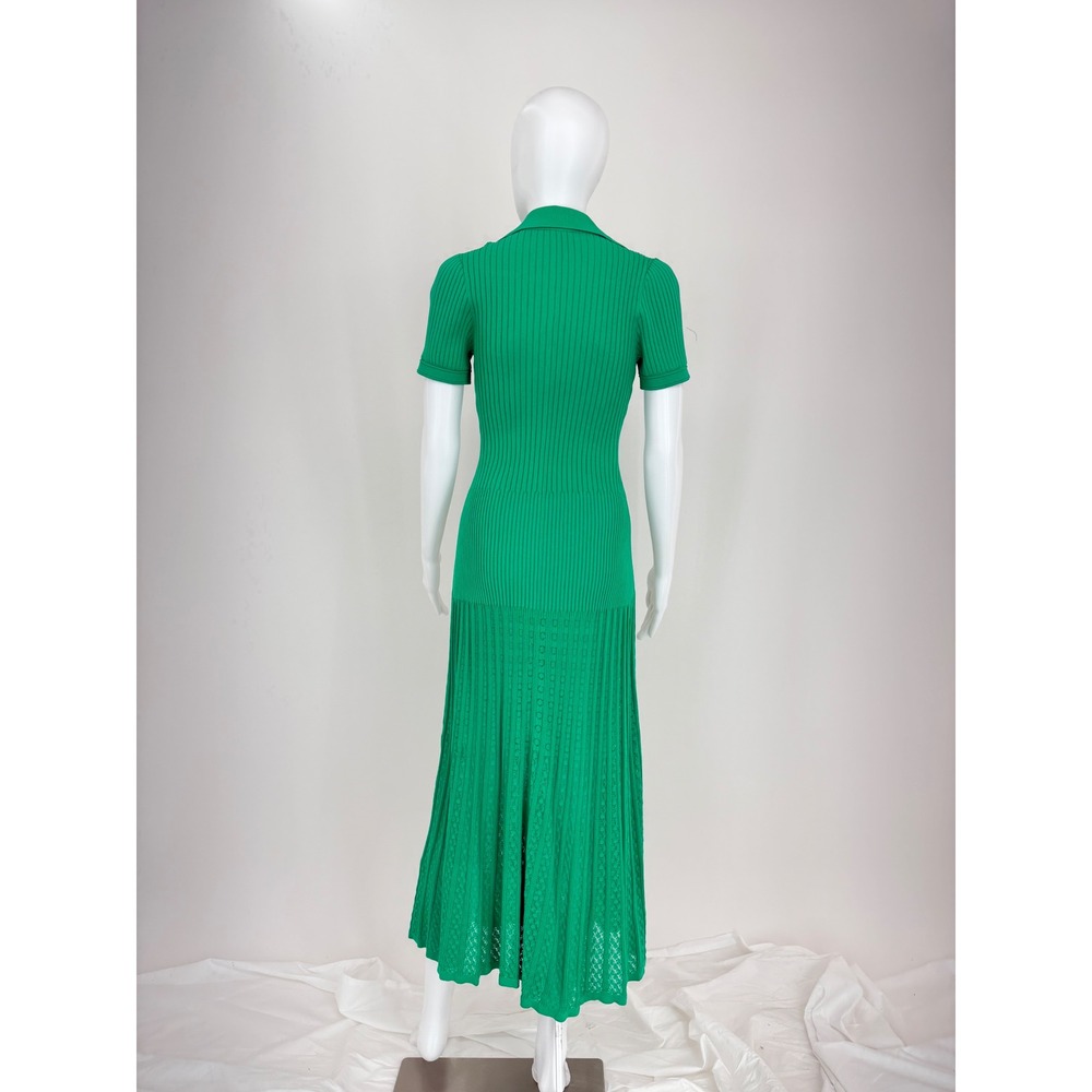 Sandro Green Ribbed Knit Collared Button Front Mi… - image 4